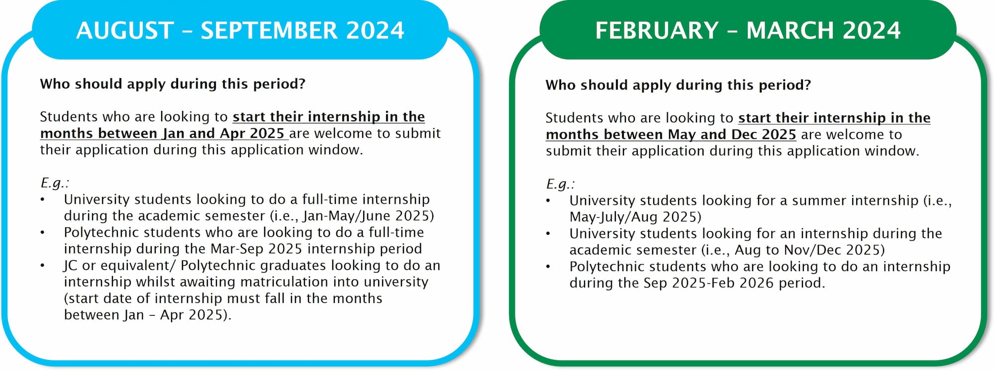 Application periods for GovTech's internship programmes