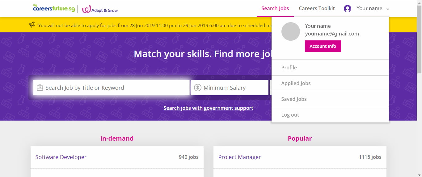 Search for jobs on the MyCareersFuture.sg portal