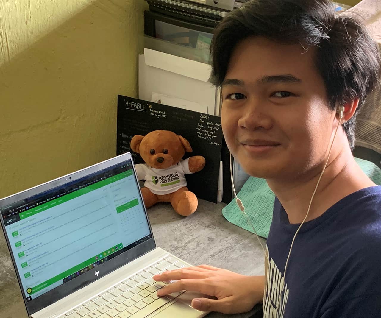 Republic Polytechnic student Morier Adam, 19, went from attending classroom discussions and interactive seminars to online lessons at home via LEO2.0