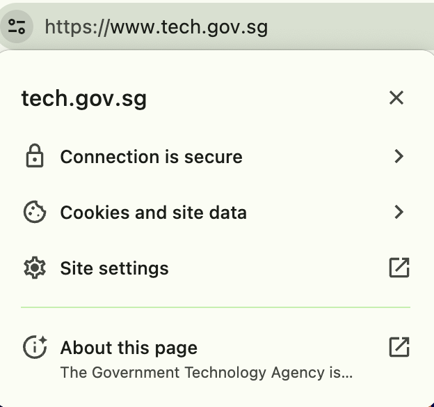 GovTech website with the lock icon, showing that it is secure