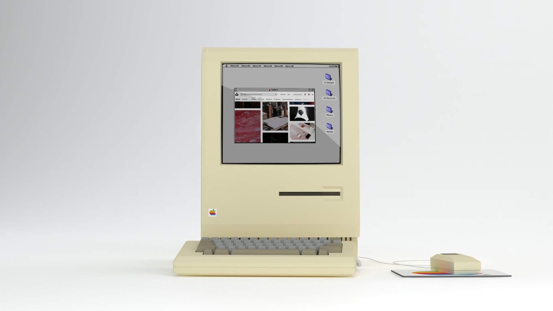 Oldschool Macintosh personal computer using the old internet system and interface.