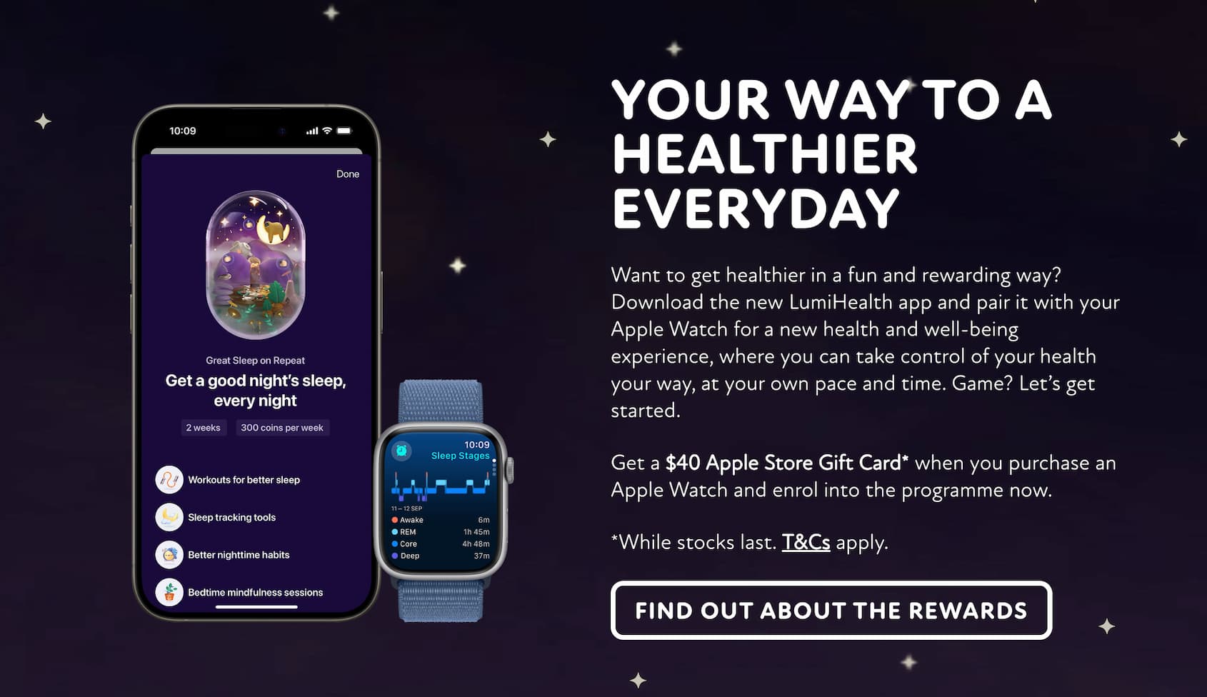 Lumi Health screenshot from website showing how the app is compatible with IPhone and Apple watch