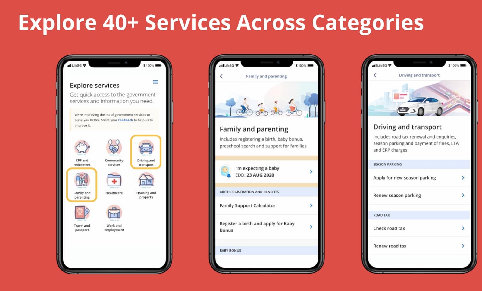 40+ services on the LifeSG app