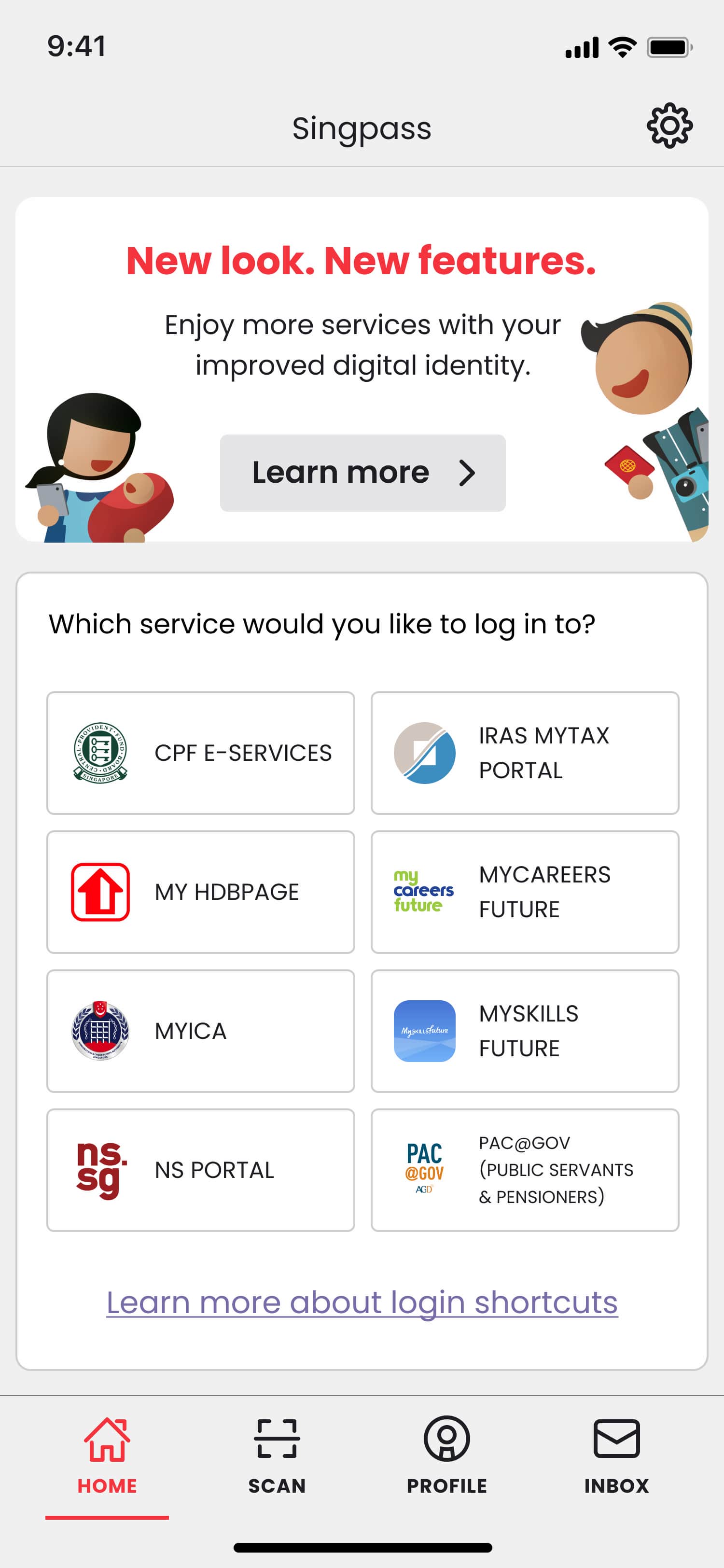 Singpass new home screen designed for easy access to different government services