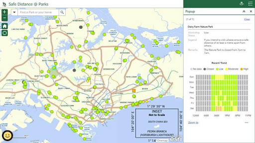 Crowd map density view via the Safe Distance @ Parks app