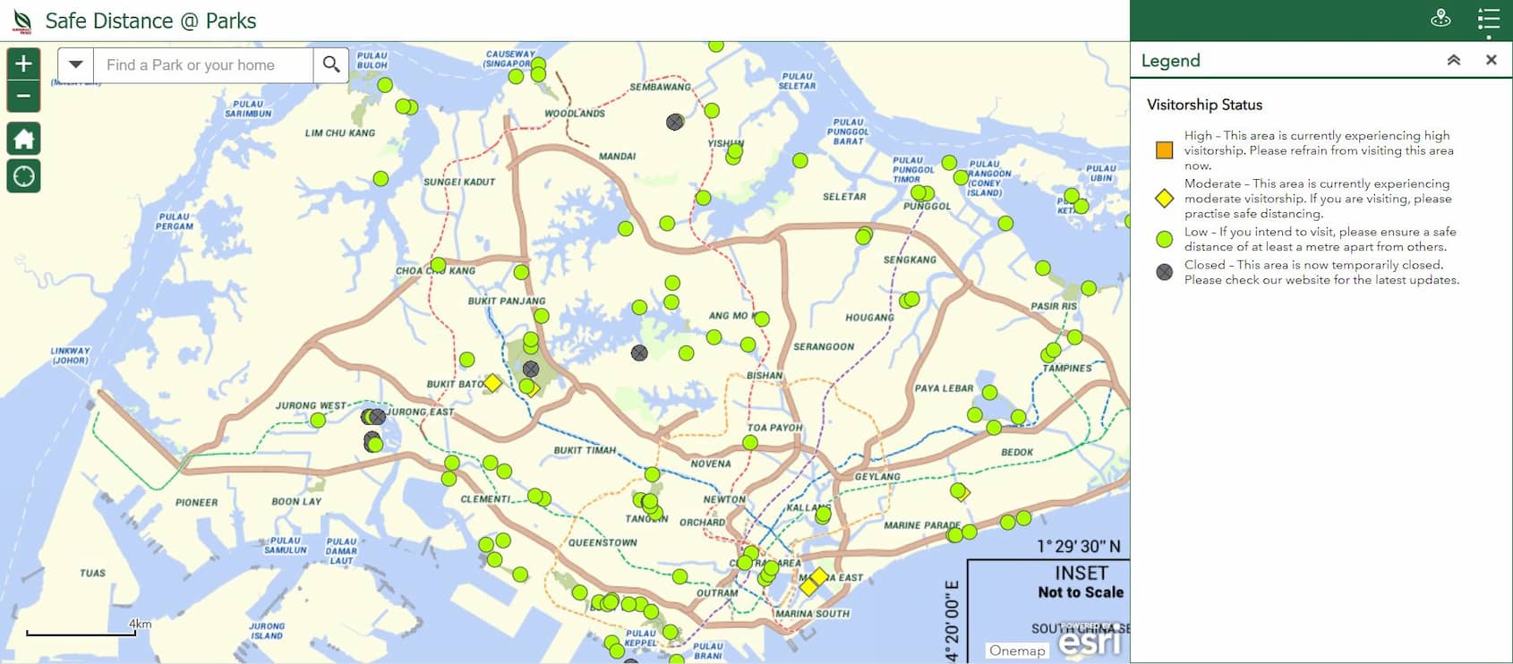 NParks map which shows the crowd status of parks in Singapore online, for people who love to hike
