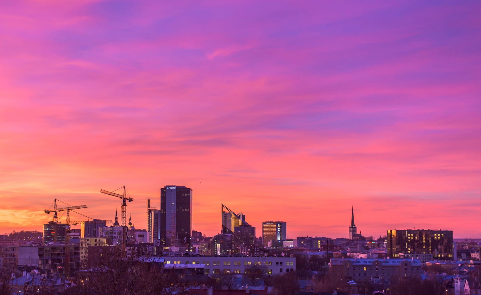 Beautiful outline of the smart city of Estonia as the sun sets